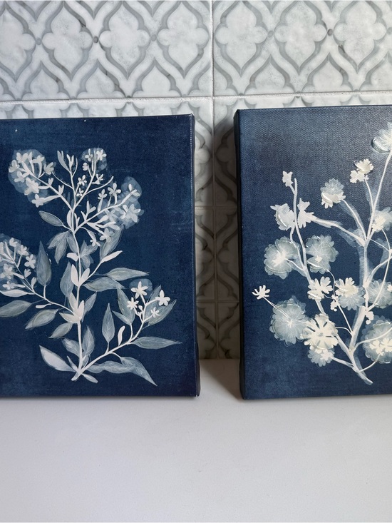 Kirkland'S Other - Indigo Floral Canvas Wall Art Set - White Botanical Prints
